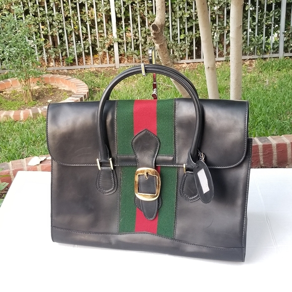 Auth Vintage Gucci Web Rare UNISEX Boston Carryall weekender mini luggage XL bag - Picture 7 of 16